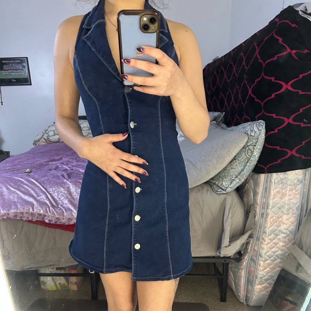 SHEIN Navy Button-Up Mini Dress